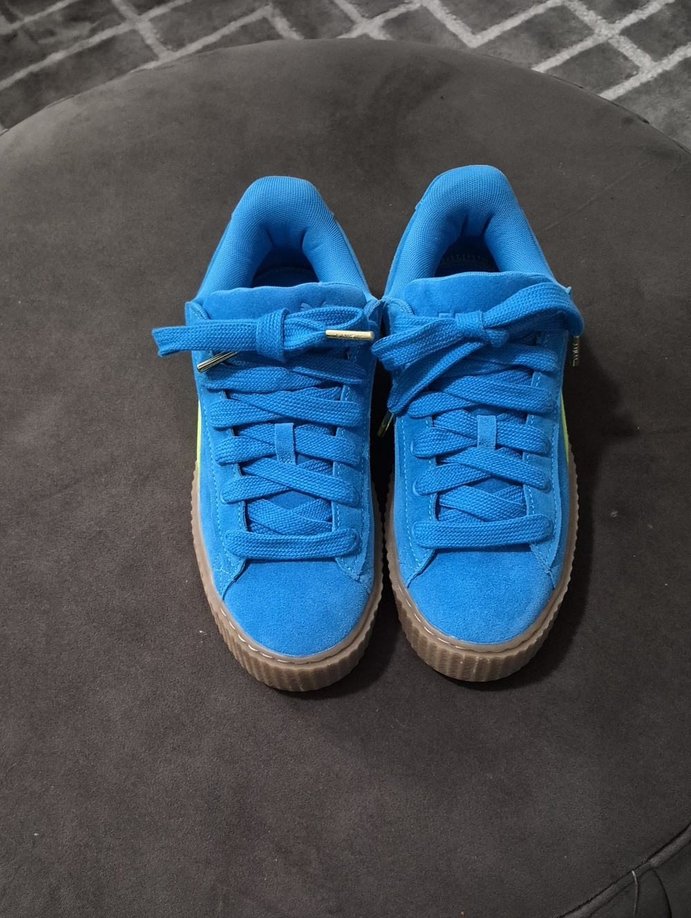 Suede Platform Sneakers in Bright Blue with Gum Sole
